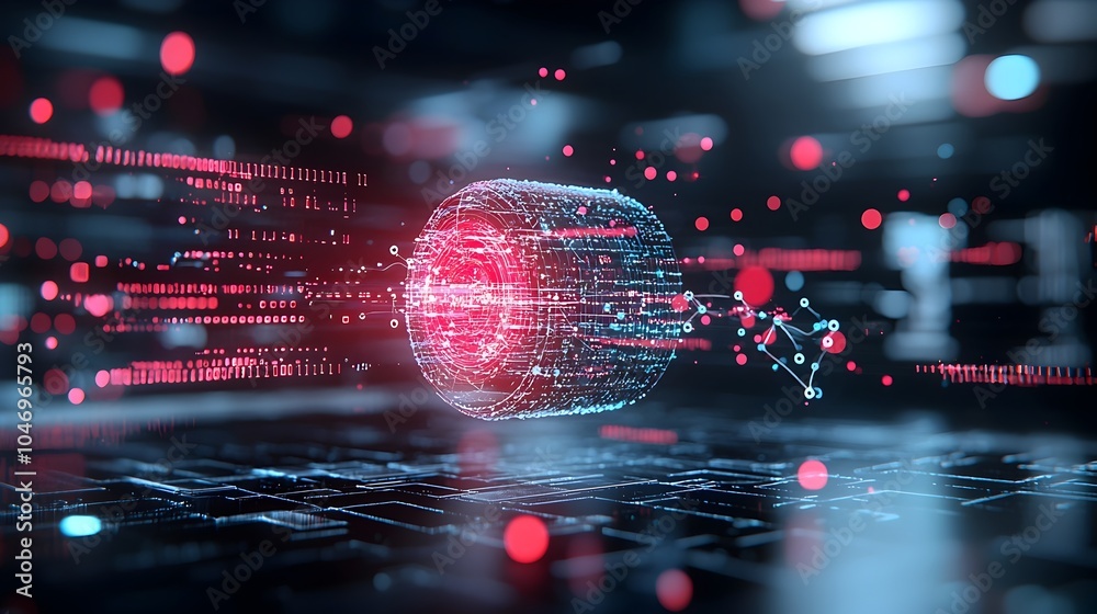 Leinwandbilder Flowing abstract glowing particles over a deep dark background highlight the concept of connectivity and intelligent generative AI  The dynamic captivating visuals evoke a sense of technology