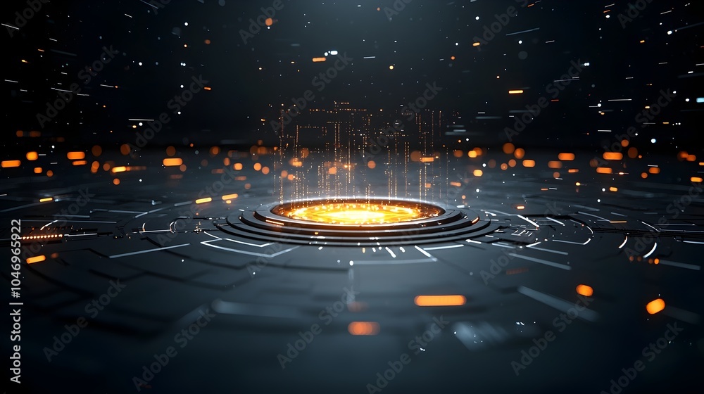 Fototapete Glowing digital particles flowing smoothly through a dark futuristic space representing advanced connectivity and the power of generative AI  This captivating visual depicts a dynamic ethereal