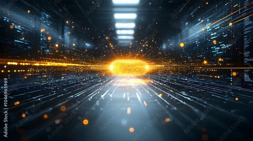 Aufkleber Glowing particles smoothly flowing through a dark futuristic space representing advanced connectivity and generative technology  The dynamic swirling motion creates a captivating