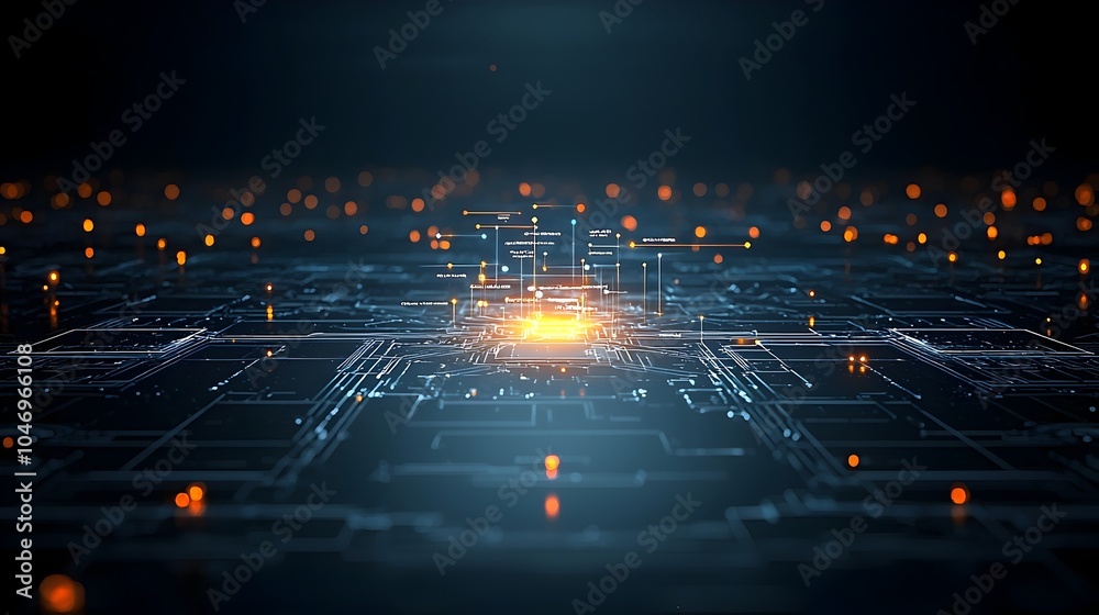 Poster Glowing particles smoothly flowing through a dark futuristic space representing advanced connectivity and generative intelligence  The dynamic digital creates a conceptual visually striking effect