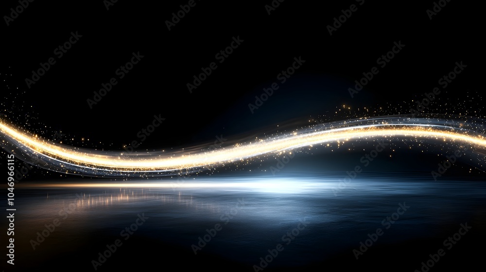 Aufkleber Glowing digital particles flowing in smooth fluid waves across a dark background symbolizing the concept of digital connectivity powered by advanced generative technology