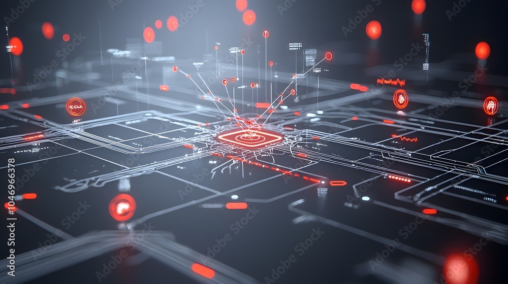 Poster Glowing particles flowing across a dark background illustrating the concept of digital connectivity and the futuristic flow of data  This image captures the essence of technological intelligence