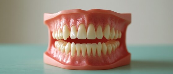 Obraz premium A detailed model highlighting dental implants with a focus on the alignment and structure of artificial teeth in a dental clinic environment