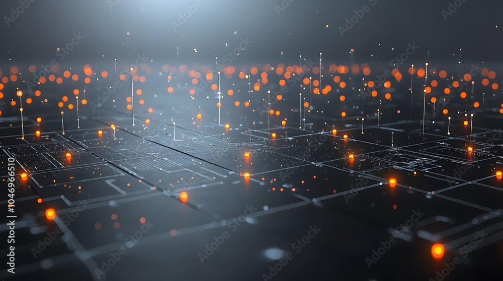 Aufkleber Elegant and fluid abstract image of dynamic glowing particles moving over a dark background representing the seamless connectivity and innovative generative technology of the digital age