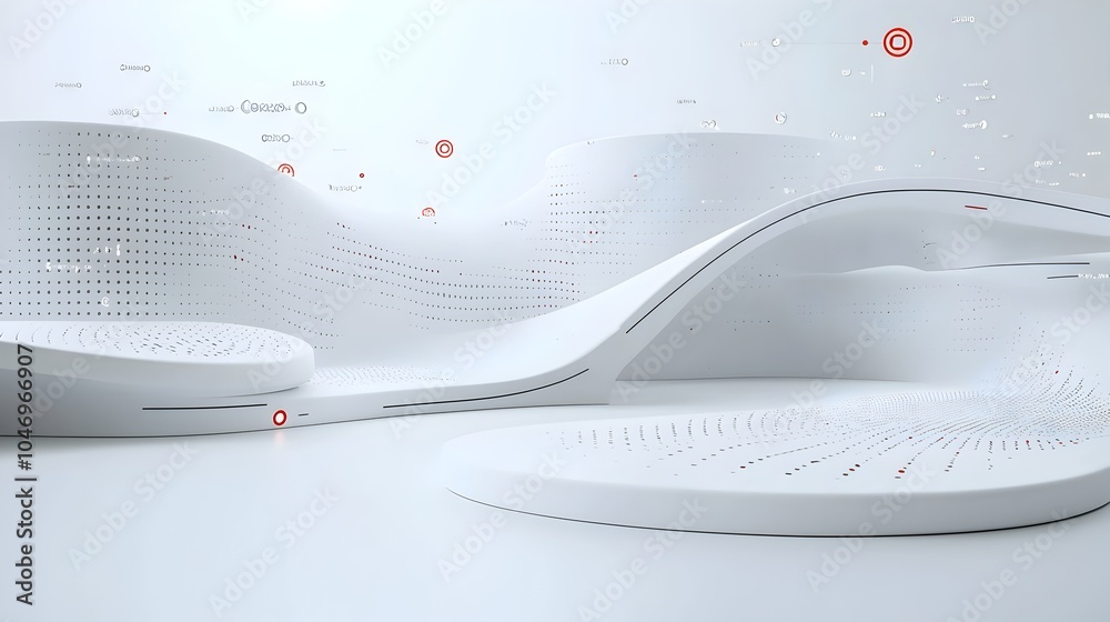 Poster Abstract glowing particles flowing across a smooth futuristic white surface symbolizing the dynamic and advanced connectivity of generative technology  This captivating