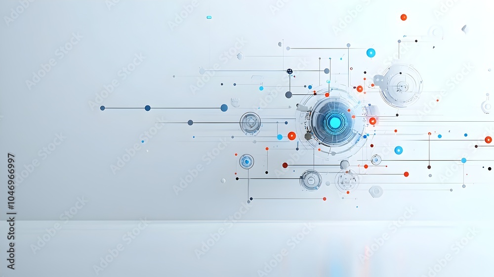 Aufkleber Stunning visual representation of glowing dynamic particles in fluid motion against a clean futuristic white background highlighting the advanced connectivity and intelligence of generative systems