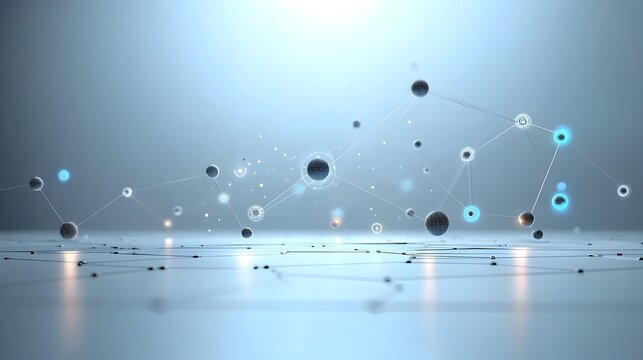 Abstract glowing particles swirling and flowing over a bright white futuristic surface symbolizing the connectivity and intelligent networks of generative systems