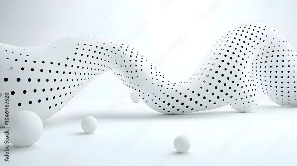 Poster Abstract glowing particles flowing elegantly over a futuristic white surface symbolizing the interconnectedness and innovative potential of generative technologies
