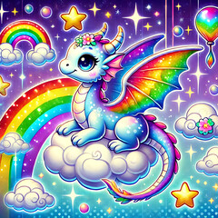 Fototapeta premium Tiny Dragon with Shimmering Wings, Generative Ai