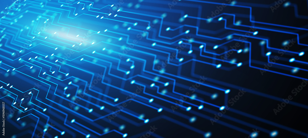 Fototapete digital modern futuristic connection computer big data network technology concept, abstract blue bac