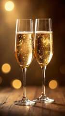 Elegant Champagne Toast: Golden Bokeh Celebration for Luxury Events, Weddings, and Special Occasions