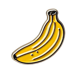 A bright yellow enamel pin showcasing a single banana, Isolated on Transparent Background, PNG