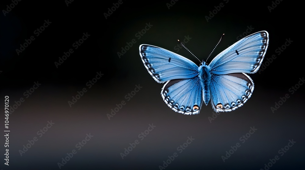 Poster stunning close up of a glowing blue butterfly gracefully hovering its radiant wings sparkling agains