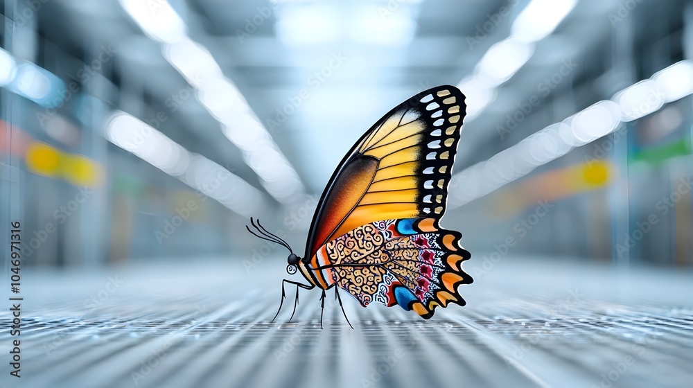 Fototapete close up of a large beautifully patterned multicolored butterfly with intricate thai inspired design