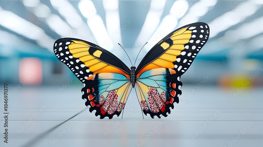 Fototapete enchanting sci fi concept showcasing a vibrant multicolored butterfly with elegant thai inspired pat