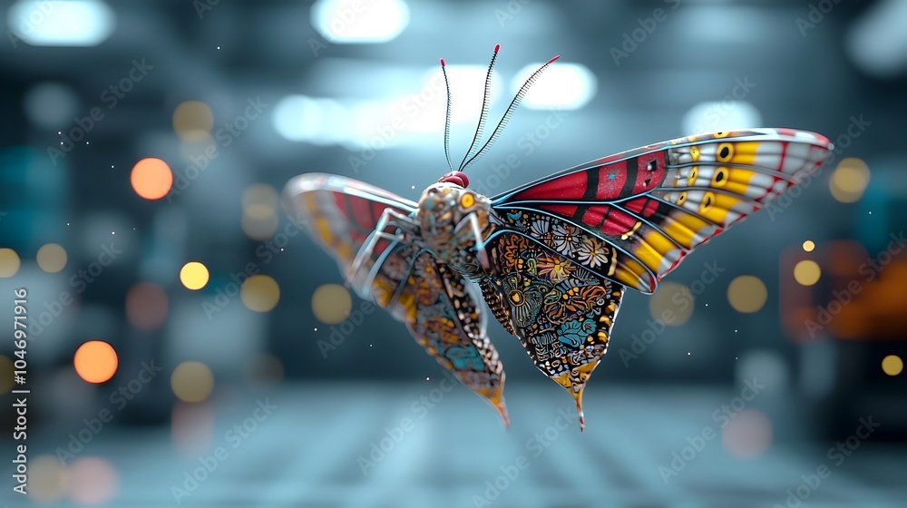 Leinwandbilder captivating close up of a beautiful multicolored butterfly with intricate thai inspired patterns hov