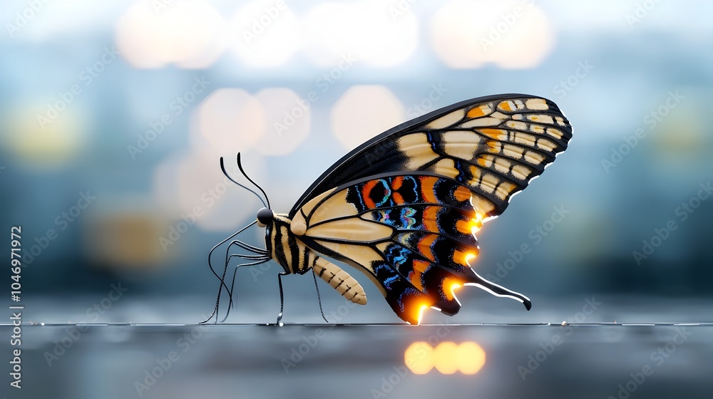 Leinwandbilder mesmerizing close up of a large butterfly with vibrant thai inspired patterned wings illuminated by 