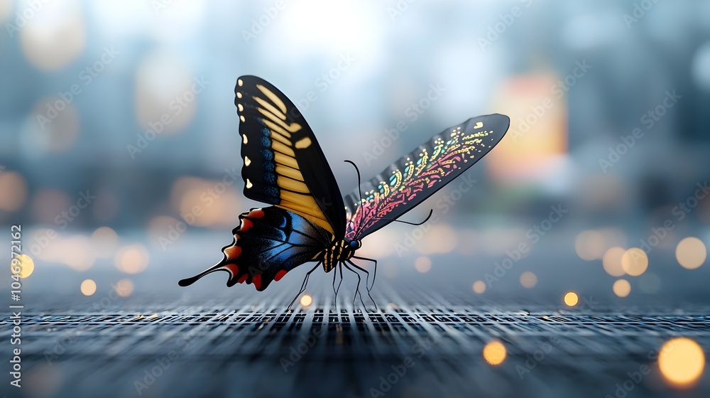 Fototapete mesmerizing close up of a vibrant multicolored butterfly with stunning thai inspired patterns on its