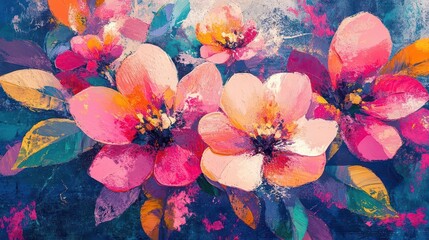 colorful abstract flower design bursting with vibrant hues, capturing the essence of spring with playful shapes and textures, evoking feelings of joy and renewal