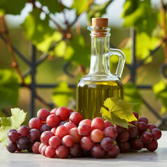 Fototapeta premium The oil is slightly shimmering, and the grapes look plump and juicy