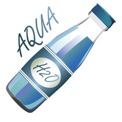 a bottle of aqua natural on a white background, H2O  blue bottle of aqua 