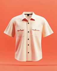 Camp Shirt Mockup. Three-Dimensional Rendering of Short Sleeve Blouse with Button Down Design