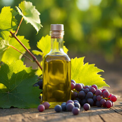 The oil is slightly shimmering, and the grapes look plump and juicy