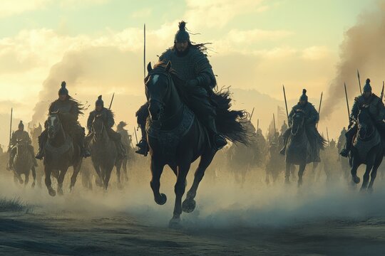 Cavalry. Mongolian Horseback Warriors: Genghis Khan's Army in Historic Battle Illustration