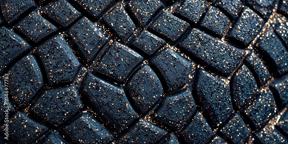 Poster the image is a close up of a black and gold patterned surface