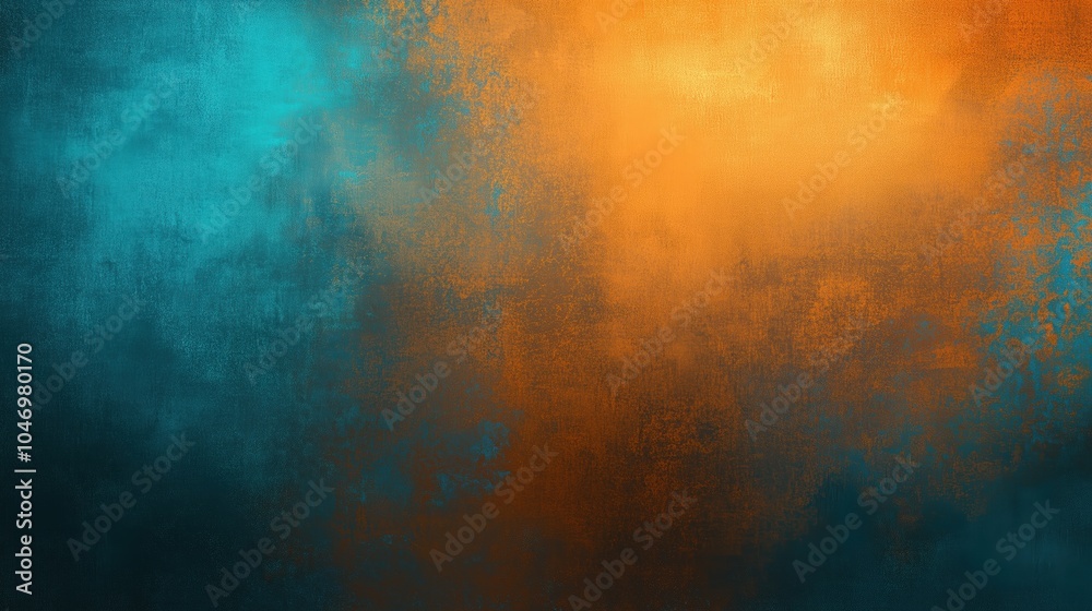 Aufkleber Abstract background with contrasting orange and teal hues blended seamlessly, featuring a subtle dust texture overlay. The design includes soft gradations and textured layers, creating depth and warmt