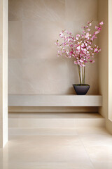 Elegant floral arrangement in a minimalist setting with soft neutral tones and natural light
