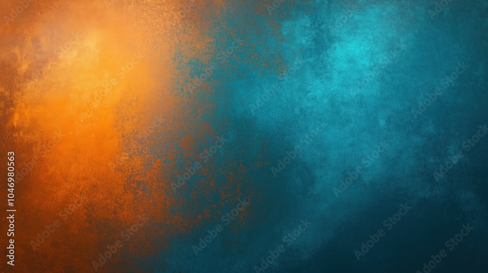 Fototapete Abstract background with contrasting orange and teal hues blended seamlessly, featuring a subtle dust texture overlay. The design includes soft gradations and textured layers, creating depth and warmt