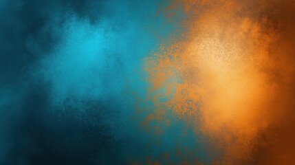Fototapeta premium Abstract background with contrasting orange and teal hues blended seamlessly, featuring a subtle dust texture overlay. The design includes soft gradations and textured layers, creating depth and warmt