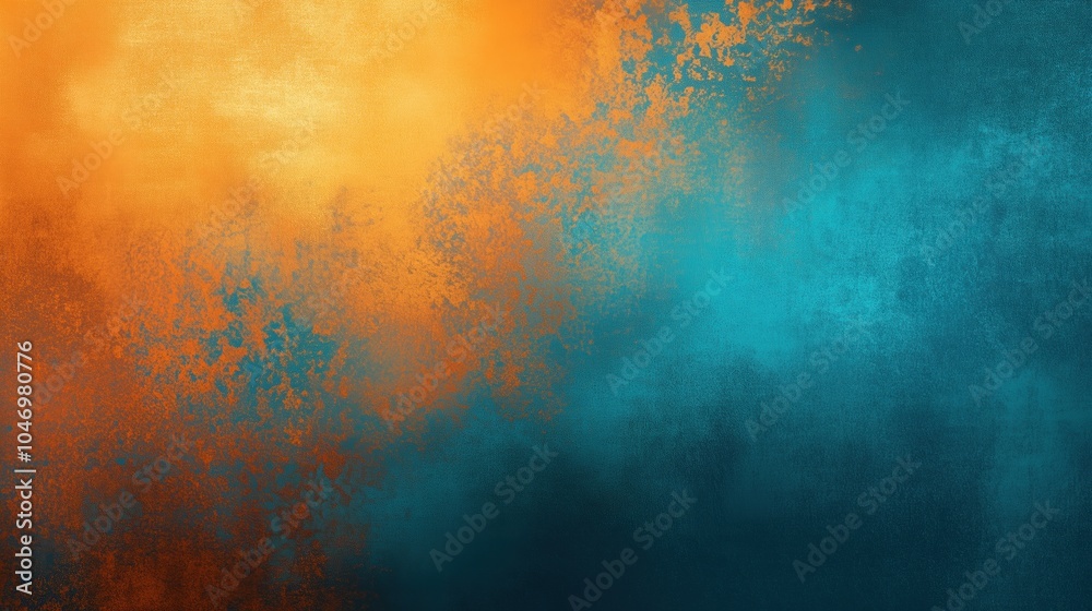 Fototapete Abstract background with contrasting orange and teal hues blended seamlessly, featuring a subtle dust texture overlay. The design includes soft gradations and textured layers, creating depth and warmt