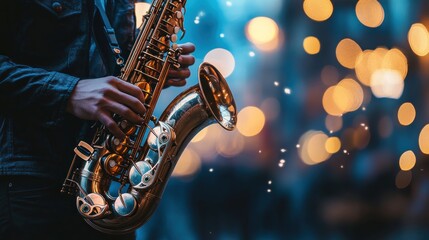 Fototapeta premium Alto saxophone player on black background, AI generated image