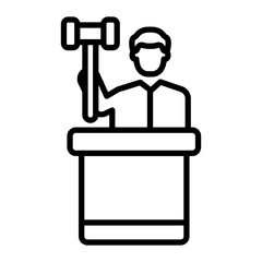 Judge With Hammer Vector Line Icon Design