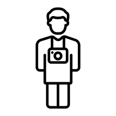 Men Photographer Working Vector Line Icon Design