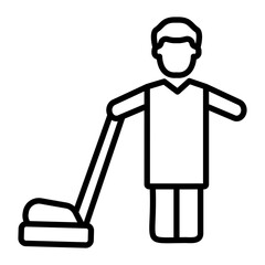 Man Vacuuming Vector Line Icon Design