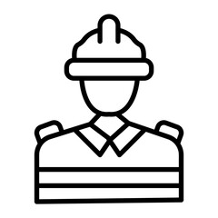 Man Firefighter Working Vector Line Icon Design