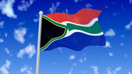 south-africa flying flag wave in the sky with clouds