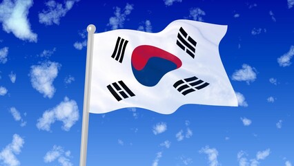 south-korea flying flag wave in the sky with clouds