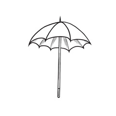 Obraz premium Open umbrella sketch. Vector graphic line illustration hand drawn isolated. Black and white doodle. Parasol symbol. Weather signs. Item for protection from rain. Clipart for card, print, website, logo