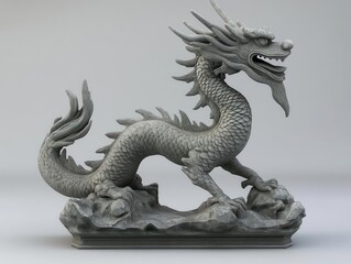 Fototapeta premium ancient chinese dragon statue poised majestically, crafted from intricately detailed materials, embodying cultural richness and historical significance