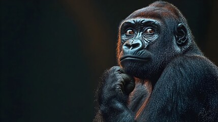 Obraz premium Tranquil Primate Portrait Symbolizing Gorilla s Intelligent Reflection