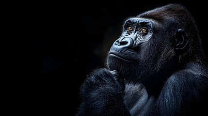 Obraz premium Pensive Primate A Tranquil Wildlife Portrait of an Intelligent Gorilla in Quiet Reflection