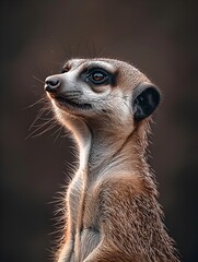 Fototapeta premium Meerkat Standing Alert Scanning the Horizon with Vigilant Eyes Wildlife Portrait
