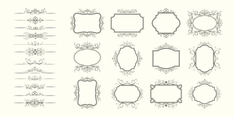 Set of vintage decorative calligraphic ornamental borders and frames. Elegant floral ornamental borders. Vector template