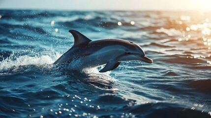 Obraz premium Joyful Dolphin Leaping Through Sparkling Waves in the Sunlight