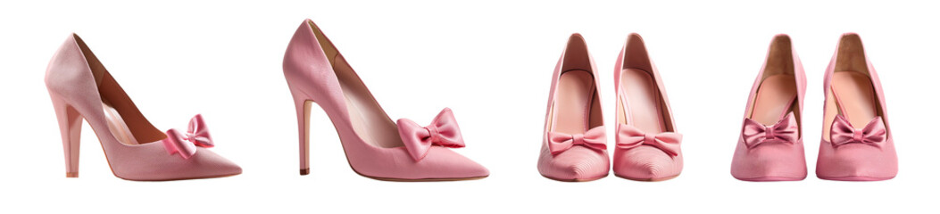 Elegant pink shoes displayed from different angles, isolated on a white background.