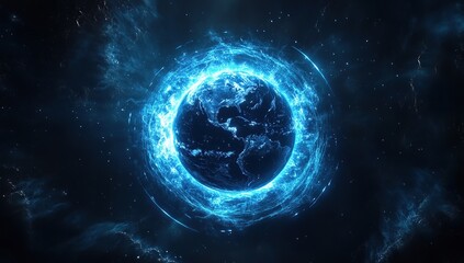 Obraz premium A circular energy field with blue light emanating from the center